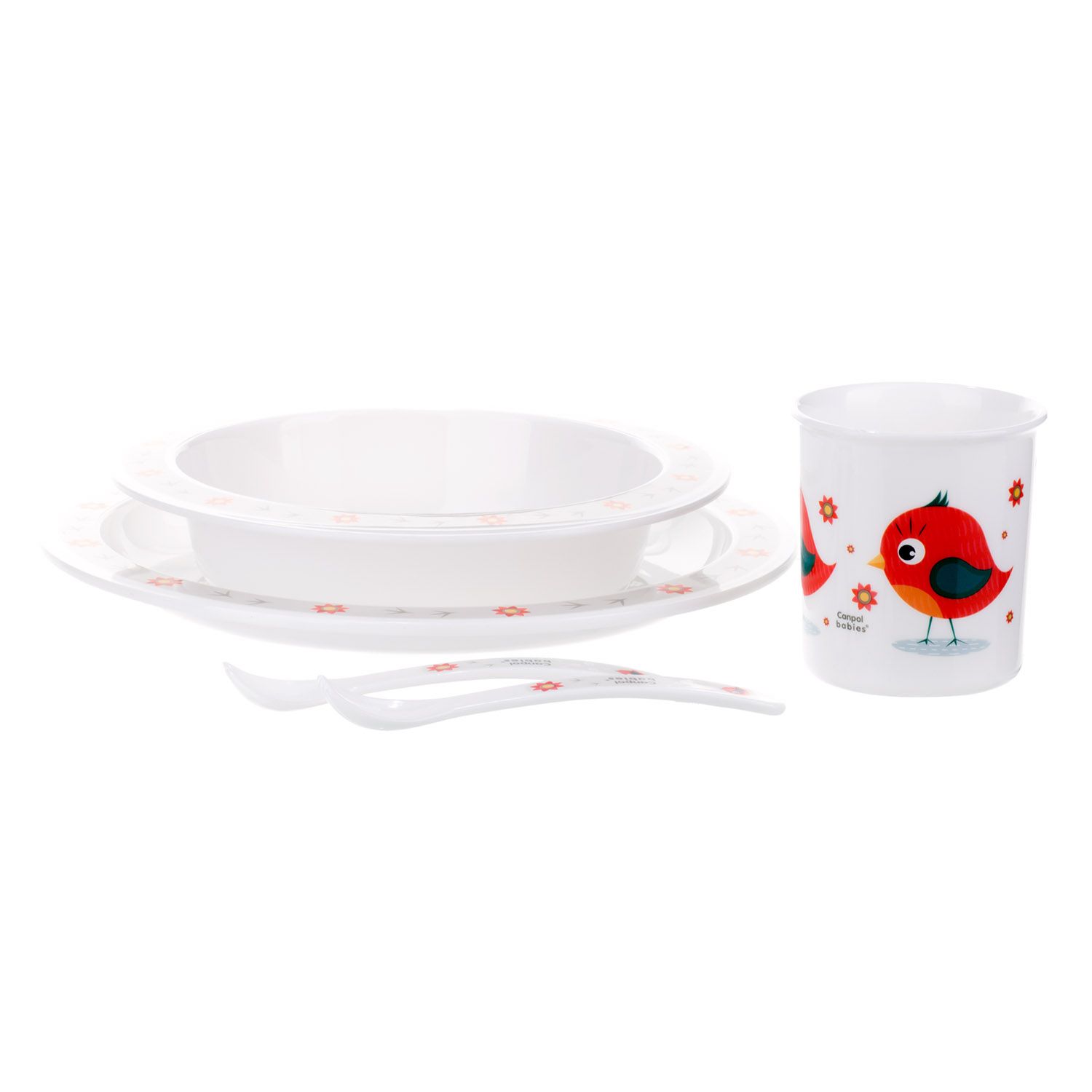 Canpol babies zestaw stołowy CUTE ANIMALS czerwony - elementy zestawu