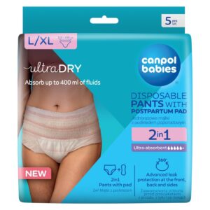 Canpol babies Oddychające i ultrachłonne jednorazowe majtki 2w1 z podkładem poporodowym 5 szt.