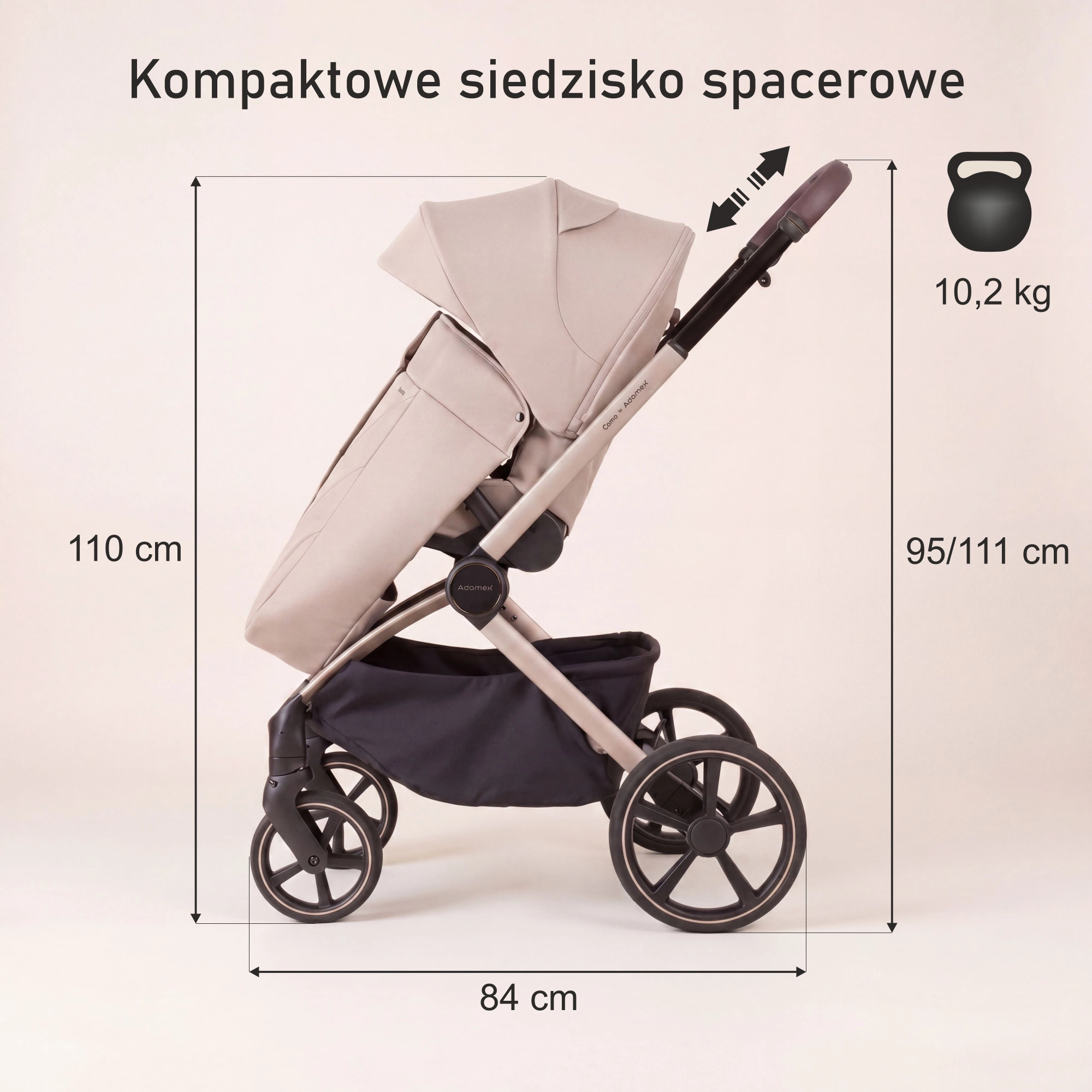 Adamex COMO NATURA - wymiary i waga wózka ze spacerówką