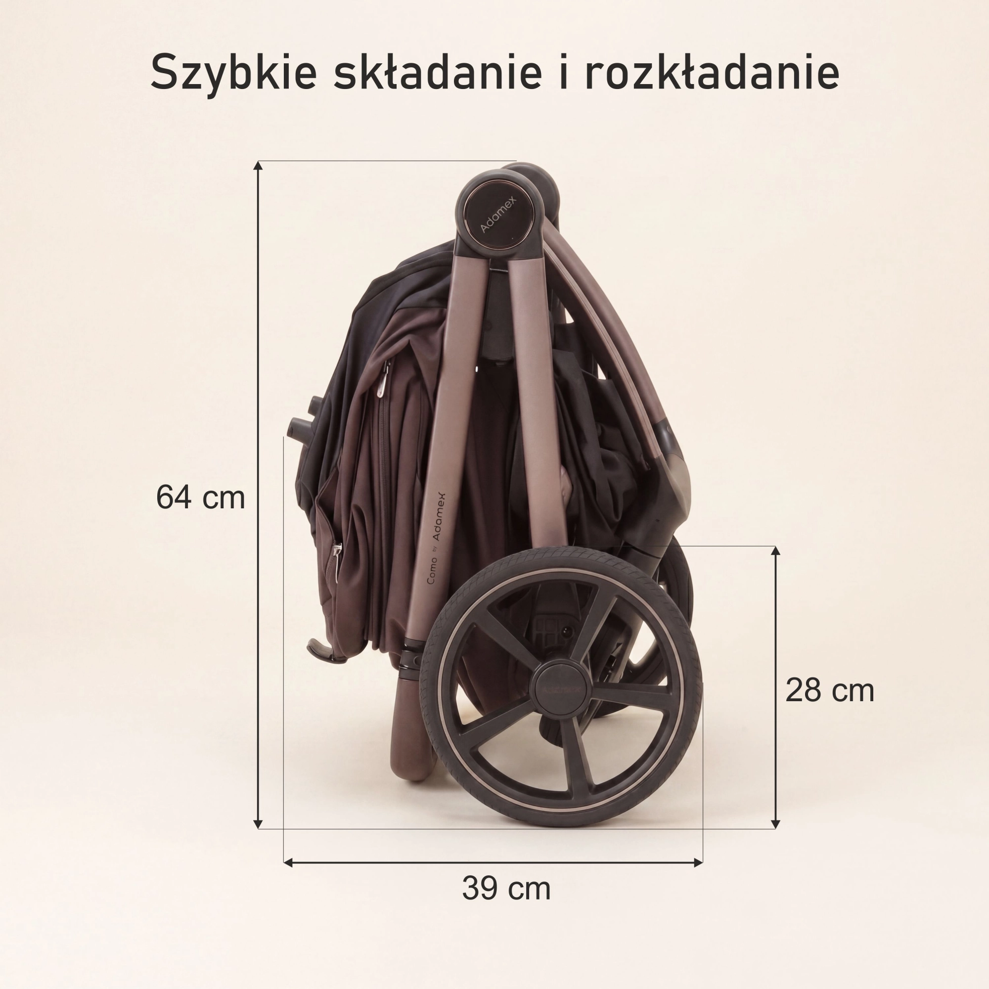 Adamex COMO CHOCOLATE - wymiary i waga wózka po złożeniu