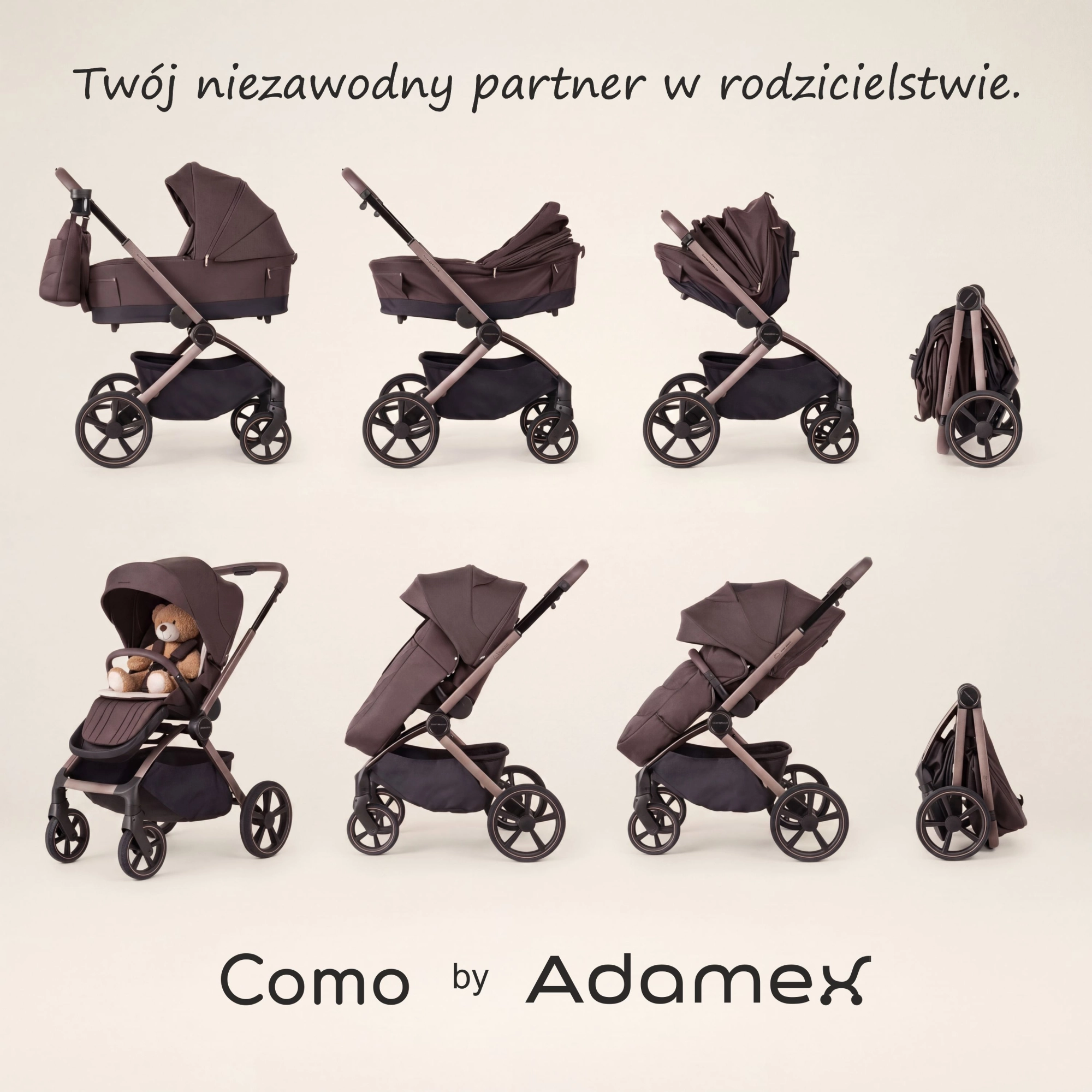 Adamex COMO CHOCOLATE - wózek z gondolą i spacerówką