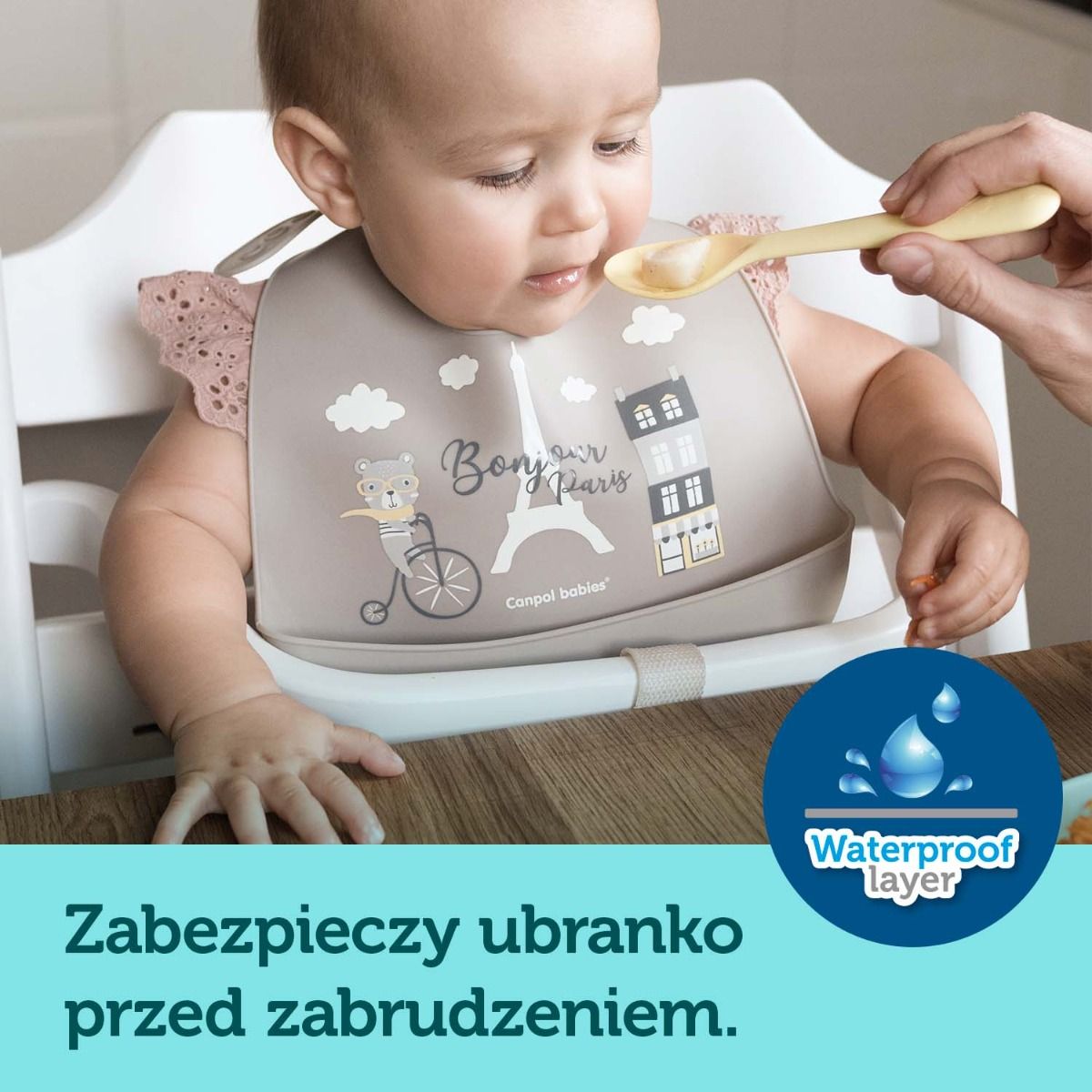 Canpol babies śliniak silikonowy BONJOUR PARIS z kieszonką na resztki jedzenia