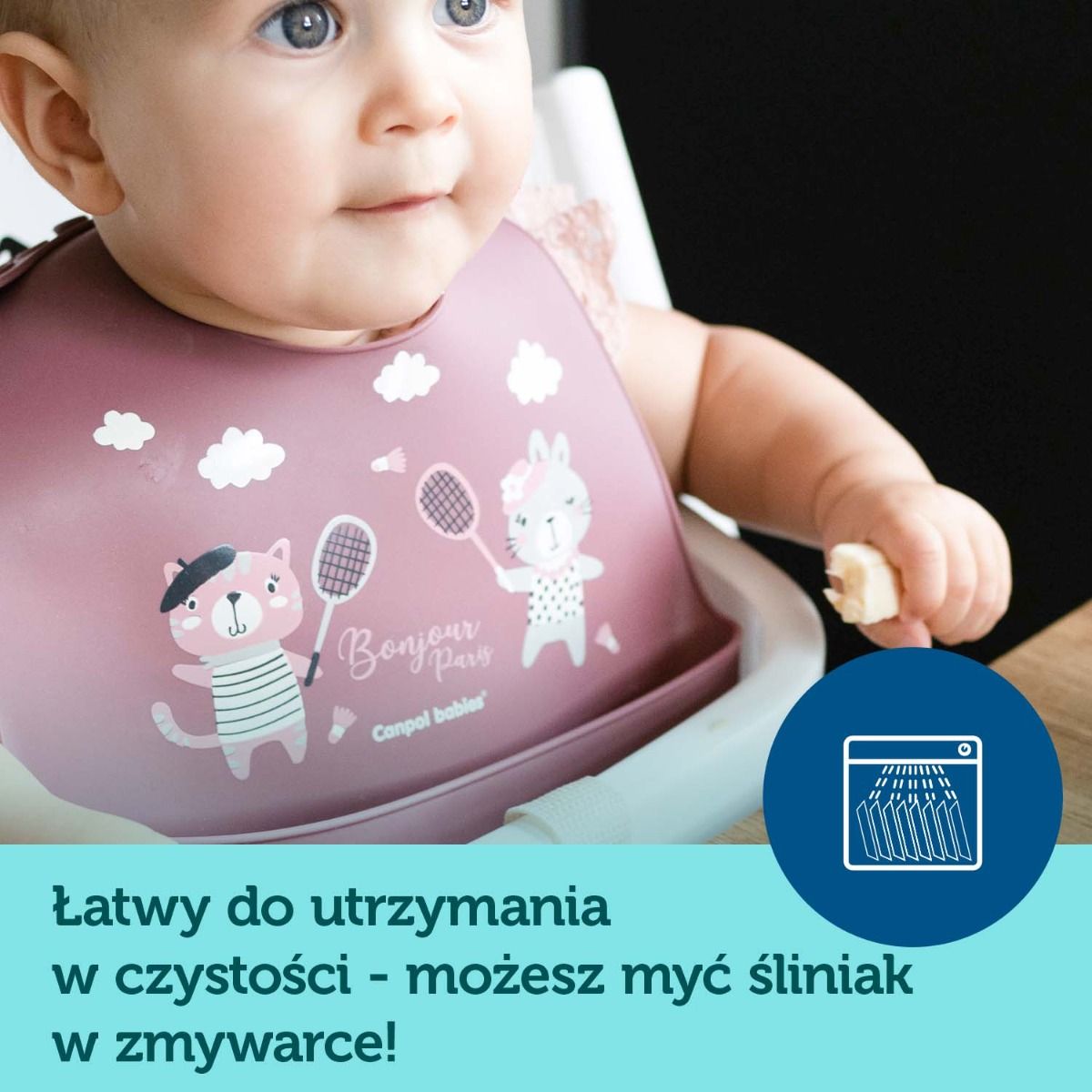 Canpol babies śliniak silikonowy BONJOUR PARIS z regulowanym zapięciem