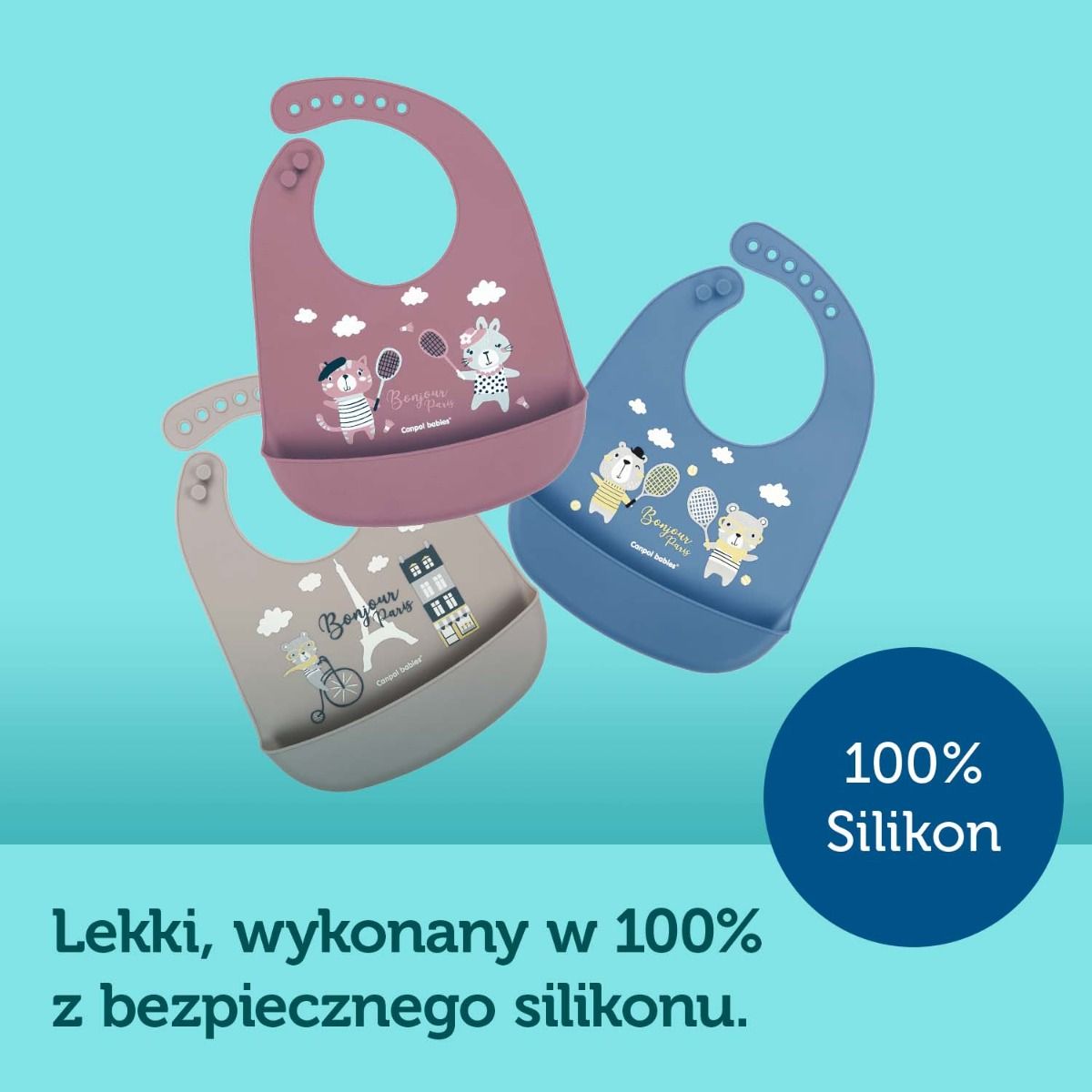 Canpol babies śliniak silikonowy BONJOUR PARIS - łatwe czyszczenie po posiłku