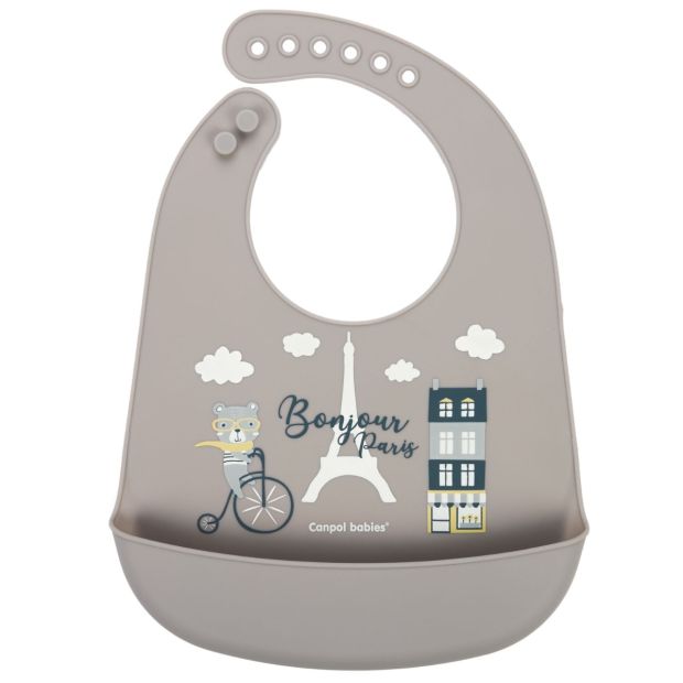 Canpol babies śliniak silikonowy z kieszonką BONJOUR PARIS beżowy - zdjęcie produktu