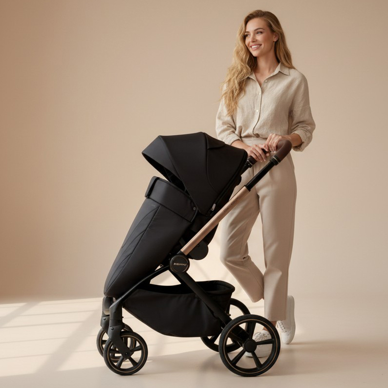 Adamex COMO SATIN CARBON - kobieta ze spacerówką