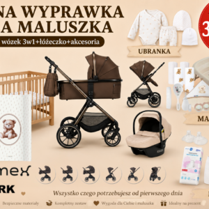 Pełna wyprawka dla maluszka ADAMEX SPARK+FOTELIK+ŁÓŻECZKO+ 40 ELEMENTÓW