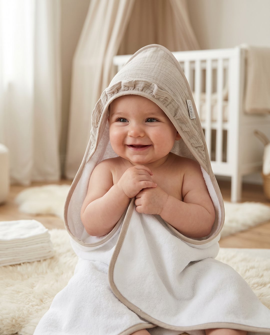 Okrycie kąpielowe Cotton Color CC2 Beż z kapturkiem dla niemowlęcia