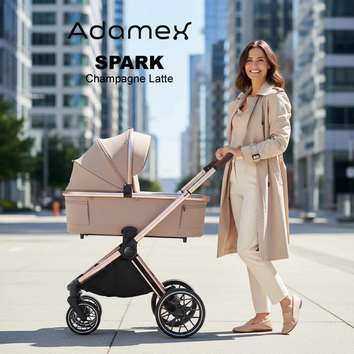Adamex SPARK CHAMPAGNE - wózek dziecięcy z gondolą
