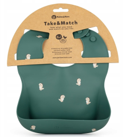 Silikonowy śliniak Petite&Mars TAKE&MATCH Green Dinos 6 mies.+