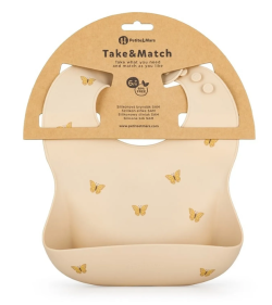 Silikonowy śliniak Petite&Mars TAKE&MATCH Sand Butterflies z regulowanym zapięciem