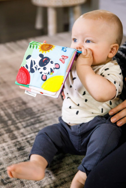 Dziecko korzystające z książeczki-gryzaka Baby Einstein Curious Explorers