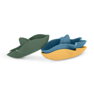 Silikonowe zabawki kąpielowe Petite&Mars Sharks 3 szt. 6 mies.+