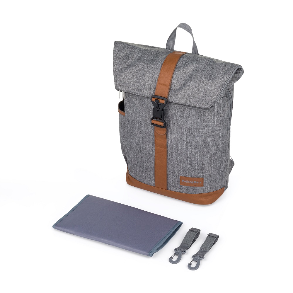 Plecak Petite&Mars Jackob Ultimate Grey z matą i paskami