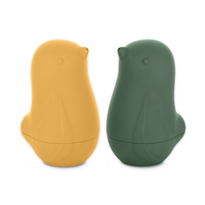 Silikonowe zabawki kąpielowe Petite&Mars Love Birds Ochre Green 6 mies.+