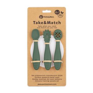 Zestaw trzech silikonowych łyżeczek Petite&Mars TAKE&MATCH Misty Green