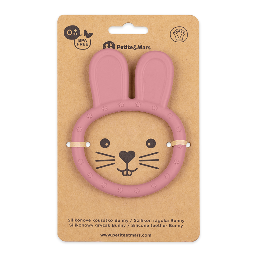 Gryzak silikonowy Petite&Mars Bunny Dusty Rose w opakowaniu