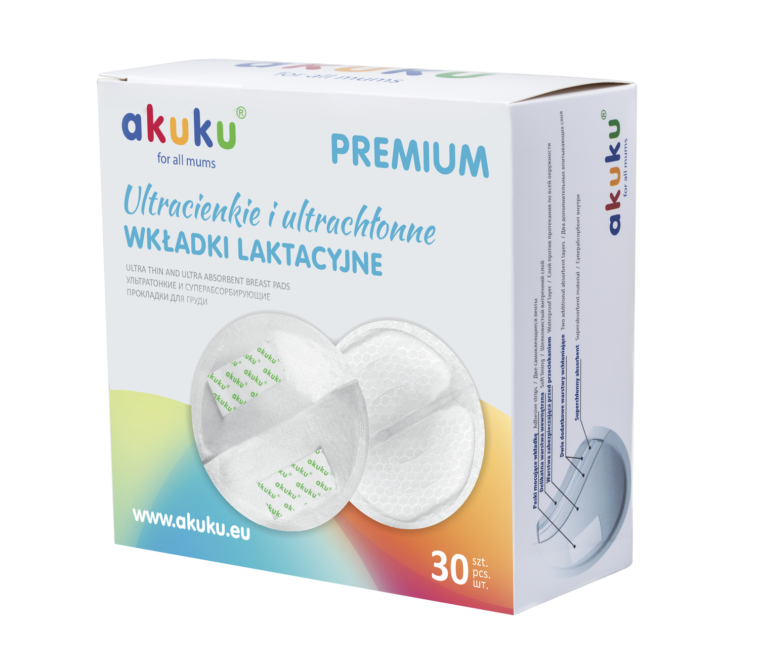 Opakowanie 30 wkładek laktacyjnych Akuku Premium A0354