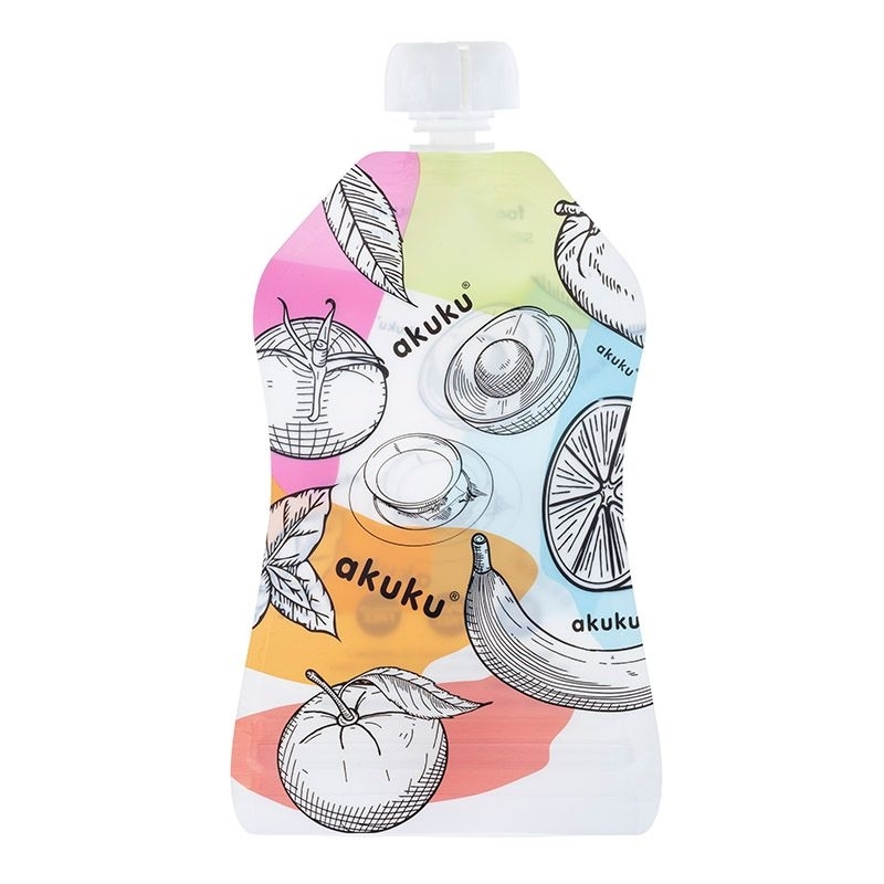 Kolorowy wzór wielorazowej saszetki Akuku 150 ml