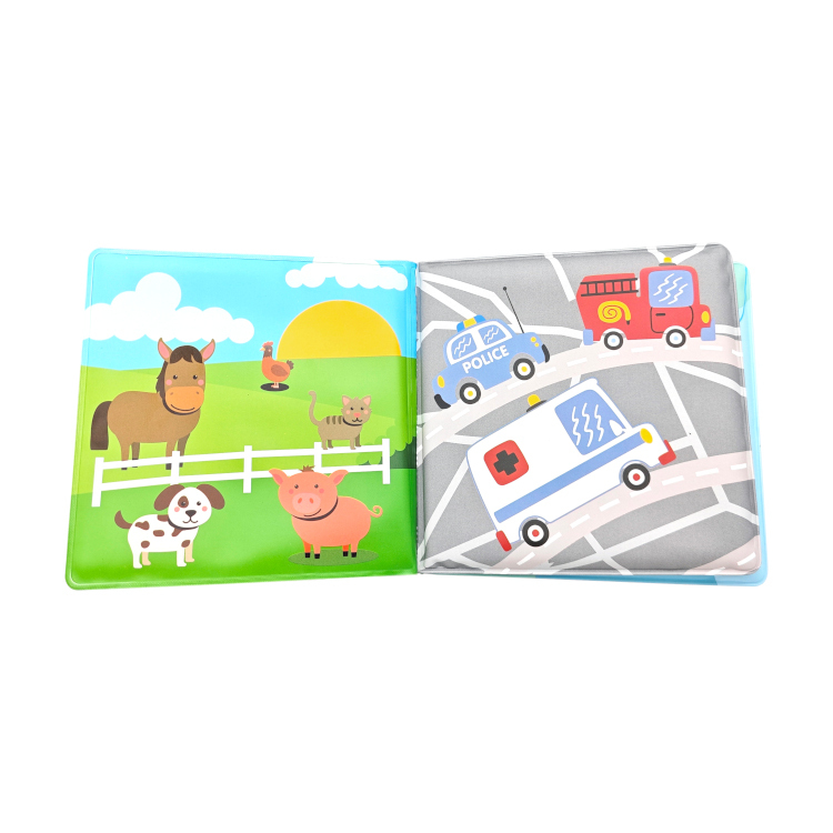 Ilustracje zwierząt i pojazdów w książeczce Akuku First Steps