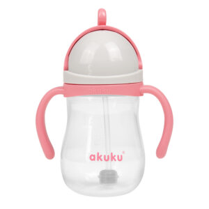Akuku różowy bidon ze słomką i odważnikiem 280 ml 9m+