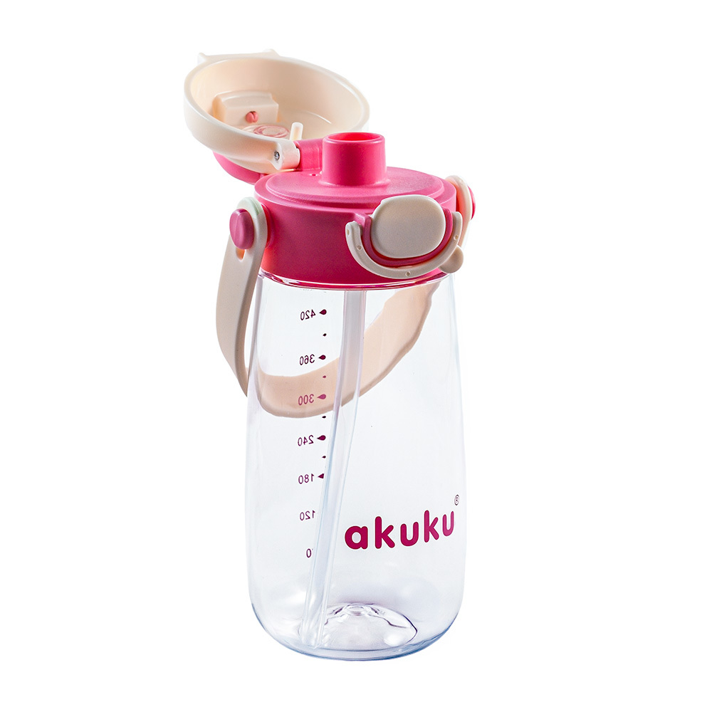 Akuku różowy bidon szkolny ze słomką 480 ml 5+